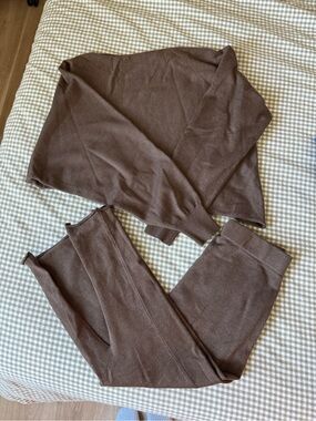 Cozy Two-Piece Knit Lounge Skirt Set in Chocolate Brown